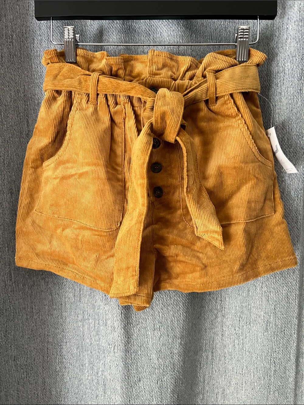 Love Tree Mustard High Waist Corduroy Shorts with Tie